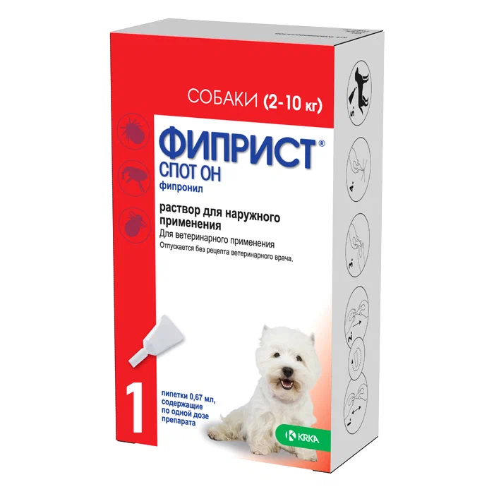 ФИПРИСТ ® спот он д/собак 2-10кг 67мг/0,67мл пипетка №1, уп.